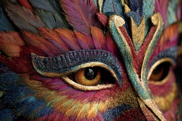 Feathered Mardi Gras Carnival Mask Close Up
