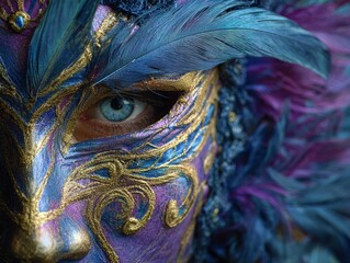 Feathered Mardi Gras Carnival Mask Close Up