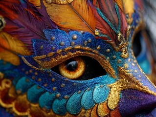 Feathered Mardi Gras Carnival Mask Close Up