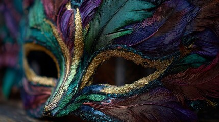 Feathered Mardi Gras Carnival Mask Close Up
