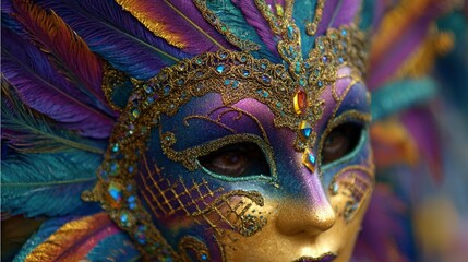 Feathered Mardi Gras Carnival Mask Close Up