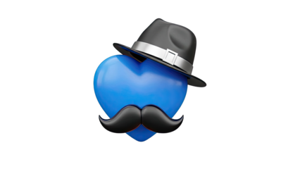 Blue Heart with Fedora and Mustache