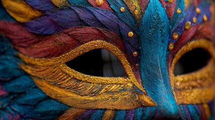 Feathered Mardi Gras Carnival Mask Close Up