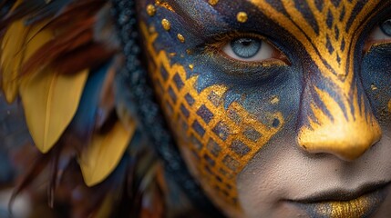 Feathered Mardi Gras Carnival Mask Close Up