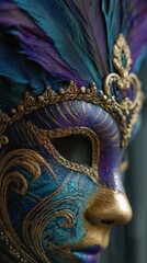 Feathered Mardi Gras Carnival Mask Close Up
