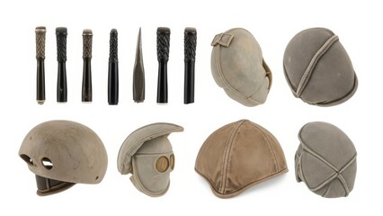 Fototapeta premium Vintage sports equipment collection on white background