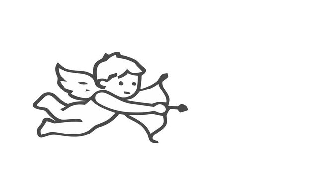Playful cupid cartoon doodle pattern with simple minimalist line art, with copy space