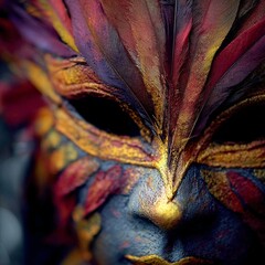 Feathered Mardi Gras Carnival Mask Close Up