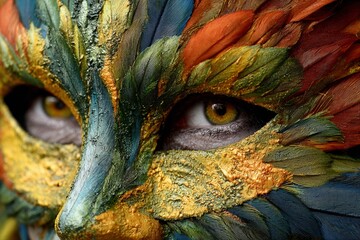 Feathered Mardi Gras Carnival Mask Close Up