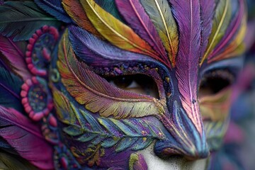 Feathered Mardi Gras Carnival Mask Close Up