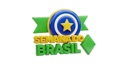 Semana do Brasil 3D Logo with Star and Ribbons