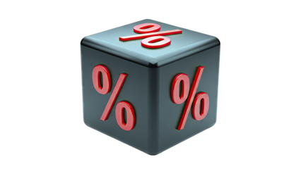 Black Cube with Red Percentage Symbols