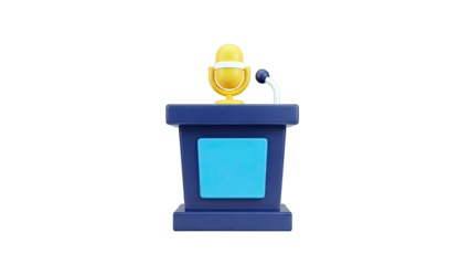 3D Podium with Microphone and Blue Accent