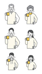 コップを持ってガラガラうがいをする人のイラストベクター素材セット