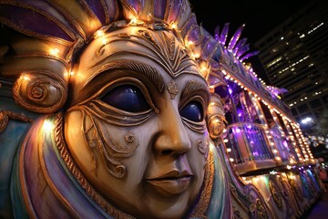 Mardi Gras Float with Giant Illuminated Mask