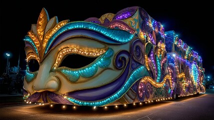 Mardi Gras Float with Giant Illuminated Mask