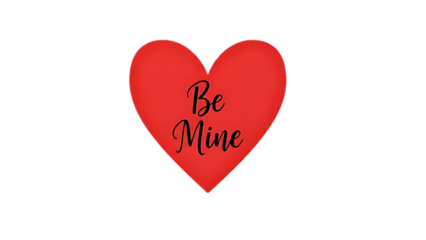 Classic Red Heart with Elegant "Be Mine" Script Typography on Transparent Background
