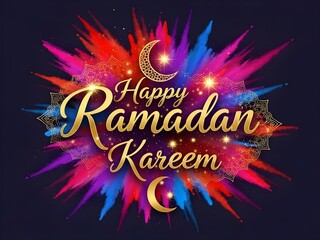 Colorful Ramadan Kareem Greeting with Crescent Moon and Stars