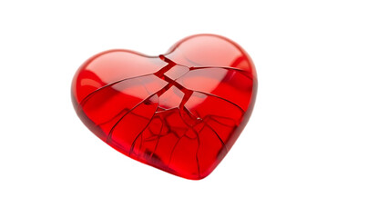 Glossy Red Broken Heart with Cracks and Shards on Transparent Background