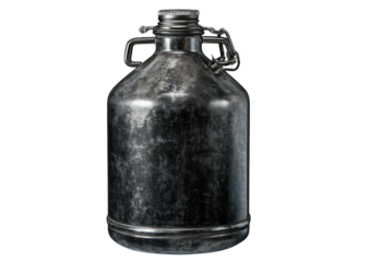 Worn metal canister with handle, lid and locking mechanism