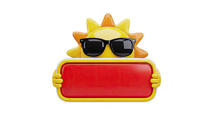 Cartoon Sun Character Wearing Sunglasses Holding a Red Sign