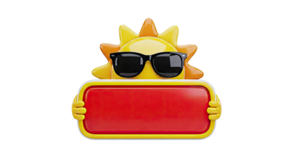Cartoon Sun Character Wearing Sunglasses Holding a Red Sign