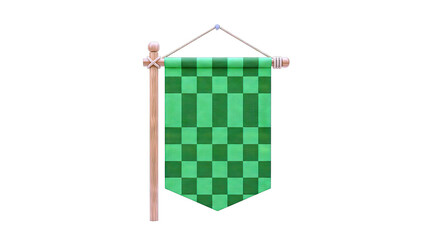 Green Checkered Banner on Wooden Pole