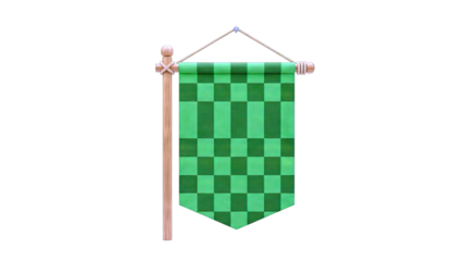Green Checkered Banner on Wooden Pole