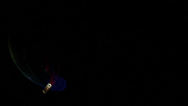 neon red spiral light trails wrapping abstract sphere, futuristic synthwave motion loop on dark background