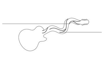 Abstract single stroke line modern illustration of a horizontal wavy acoustic guitar