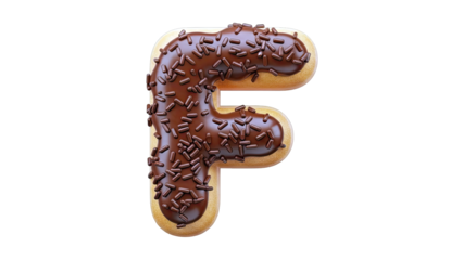 Donut shaped letter F with chocolate icing and sprinkles