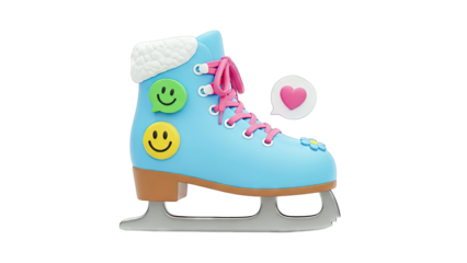 Cute Blue Ice Skate with Smiley Faces and Heart