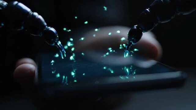Robot hand interacting with a person using mobile device