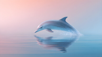 Obraz premium Dolphin Above Water with Reflection