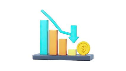 Bar Chart Showing Decline with Downward Arrow and Dollar Coin