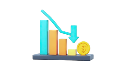 Bar Chart Showing Decline with Downward Arrow and Dollar Coin