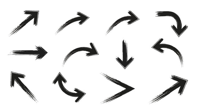Collection of black arrows showing different directions on a white background, concept