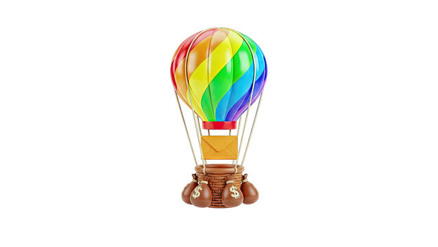 Rainbow Hot Air Balloon with Money Bags and Envelope