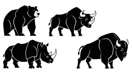 Vector Silhouettes of Various Rhino Species. © Anwar