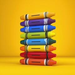 Stack of Colorful Crayons on Yellow Background