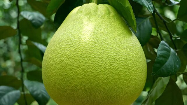 Ripe Pomelo Fruit Hanging on Tree in Natural Light