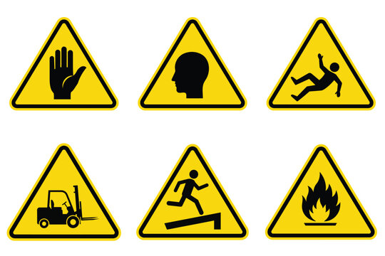 Industrial Hazard Warning Signs Collection Safety Vector Set