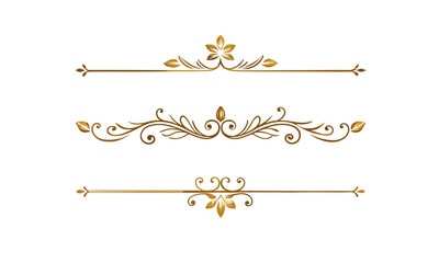 Gold text dividers doodle set. Wedding decorative elements. Divider ornament, borders, floral, vintage line separators. Hand drawn vector illustration isolated on white background. Set page dividers.