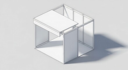 3D rendering of a modular white exhibition booth or trade show stand.