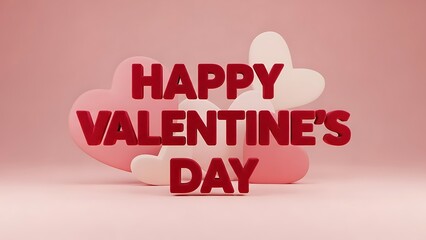 Happy valentine's day greeting with pink hearts and red text on soft background