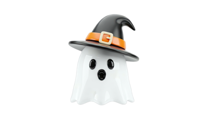 Cute Ghost Wearing a Witch Hat with Orange Band