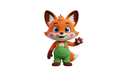 Cute 3D Cartoon Fox Waving Hello