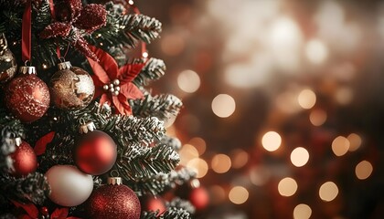 Christmas�card mockup with a red frame and blurred tree background.