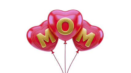 Red Heart Balloons with "MOM" in Gold Letters