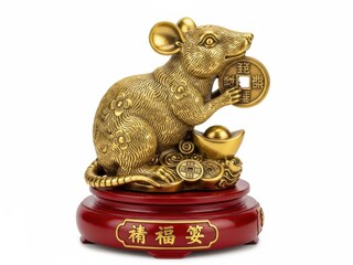 Golden Rat Statue Lucky Animal Charm